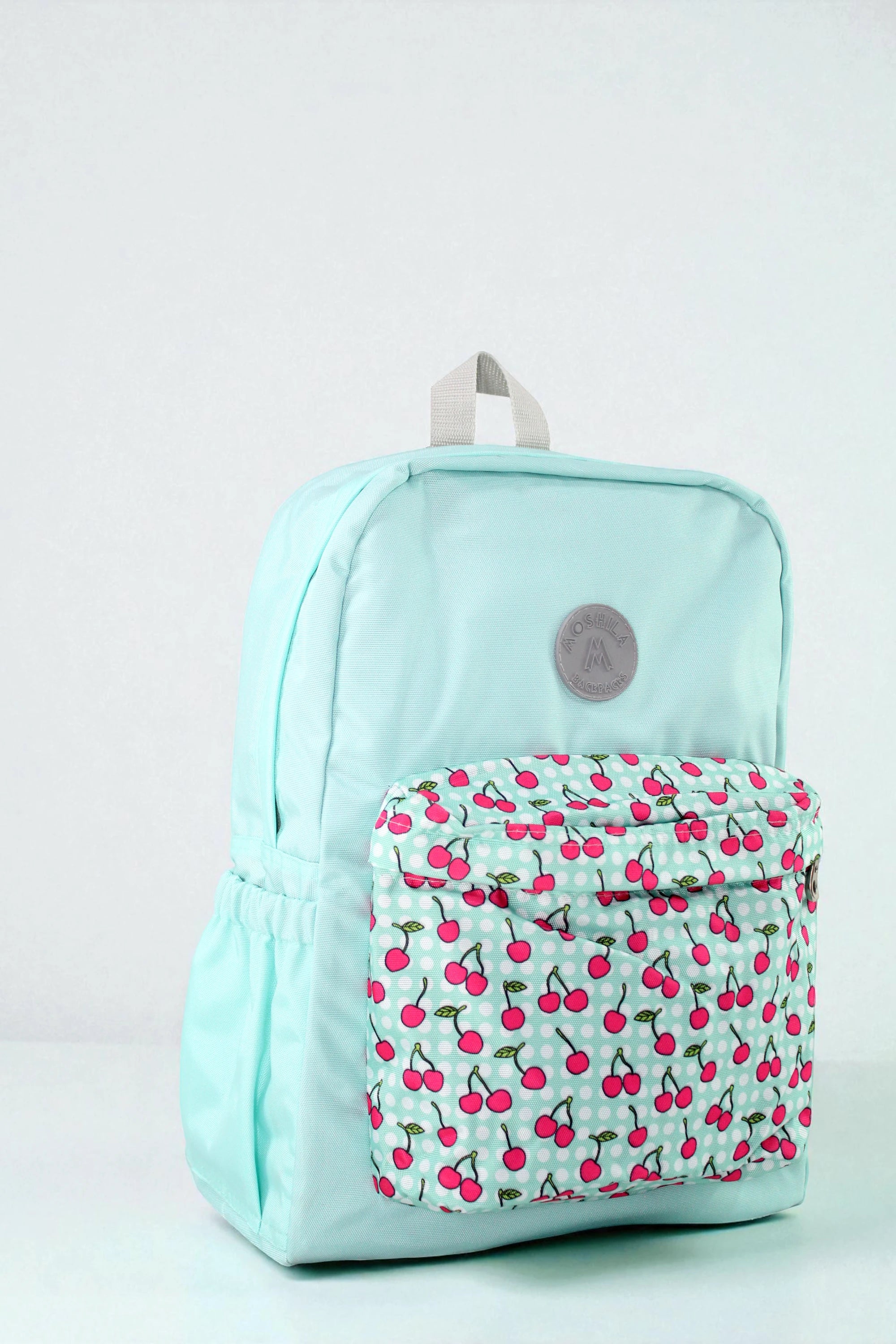 3078 MALETIN MOSHILA CLASSIC VERDE MENTA BOLSILLO ESTAMPADO CEREZAS