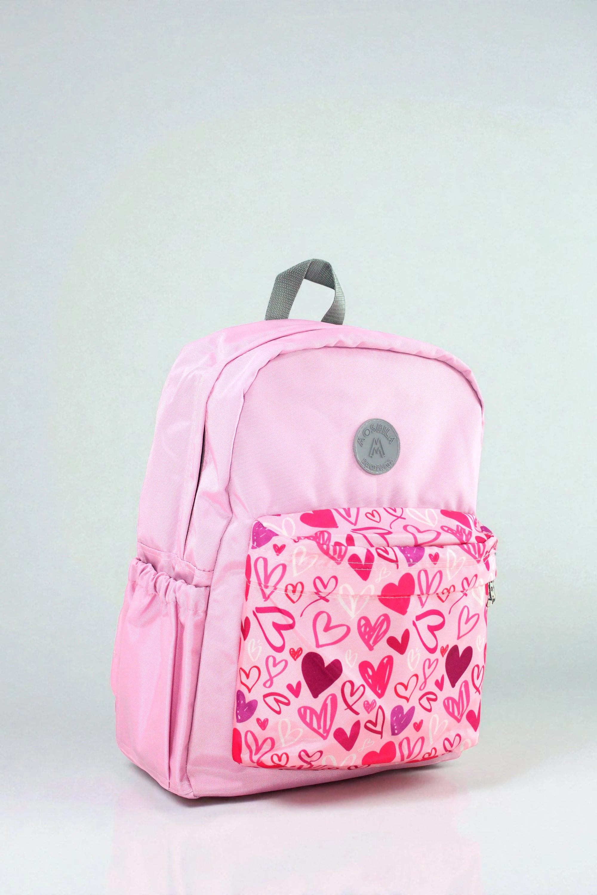 3363 MALETIN MOSHILA CLASSIC ROSADO CLARO BOLSILLO ESTAMPADO CORAZONES