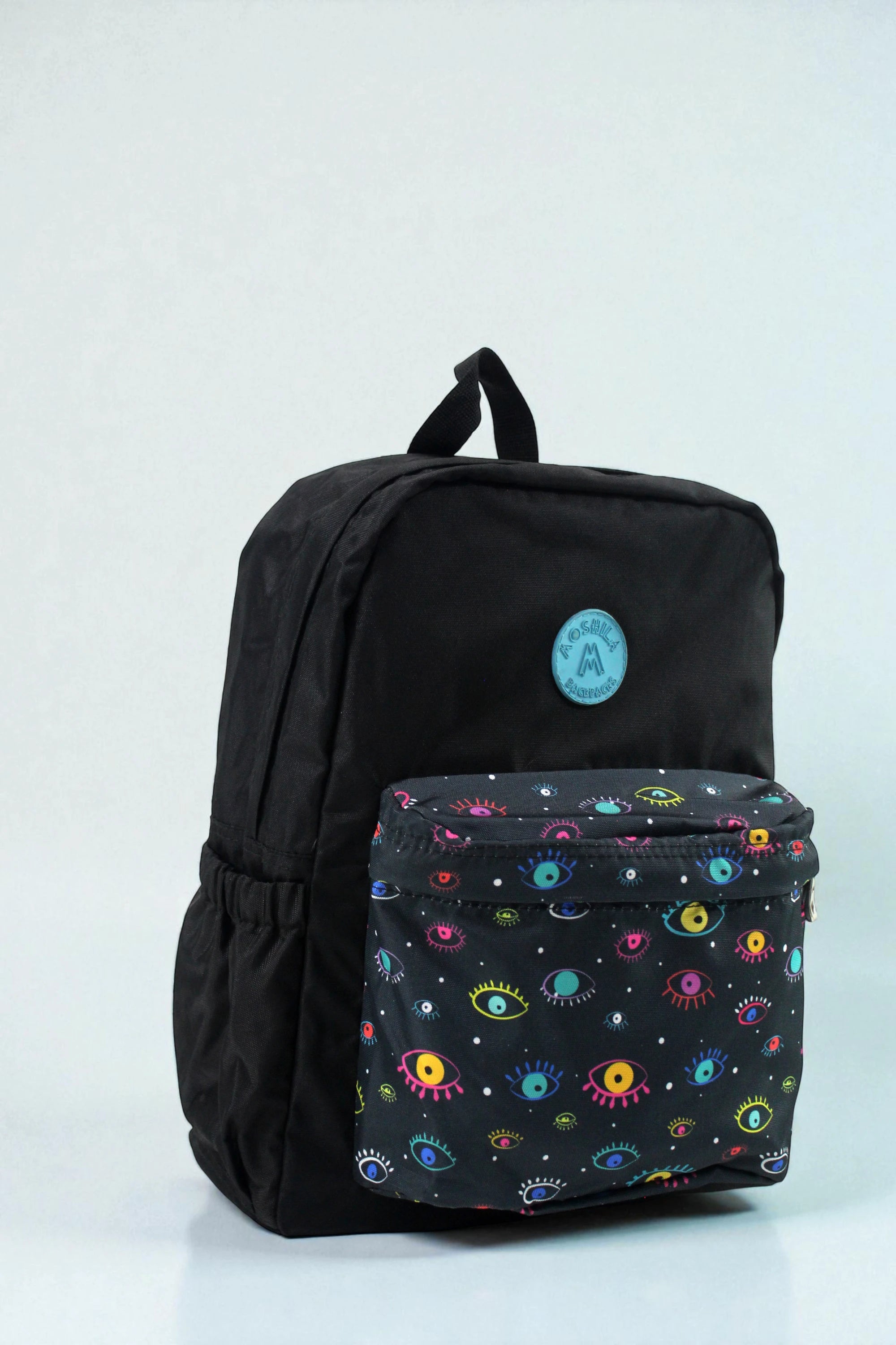 3456 MALETIN MOSHILA CLASSIC NEGRO BOLSILLO ESTAMPADO OJOS