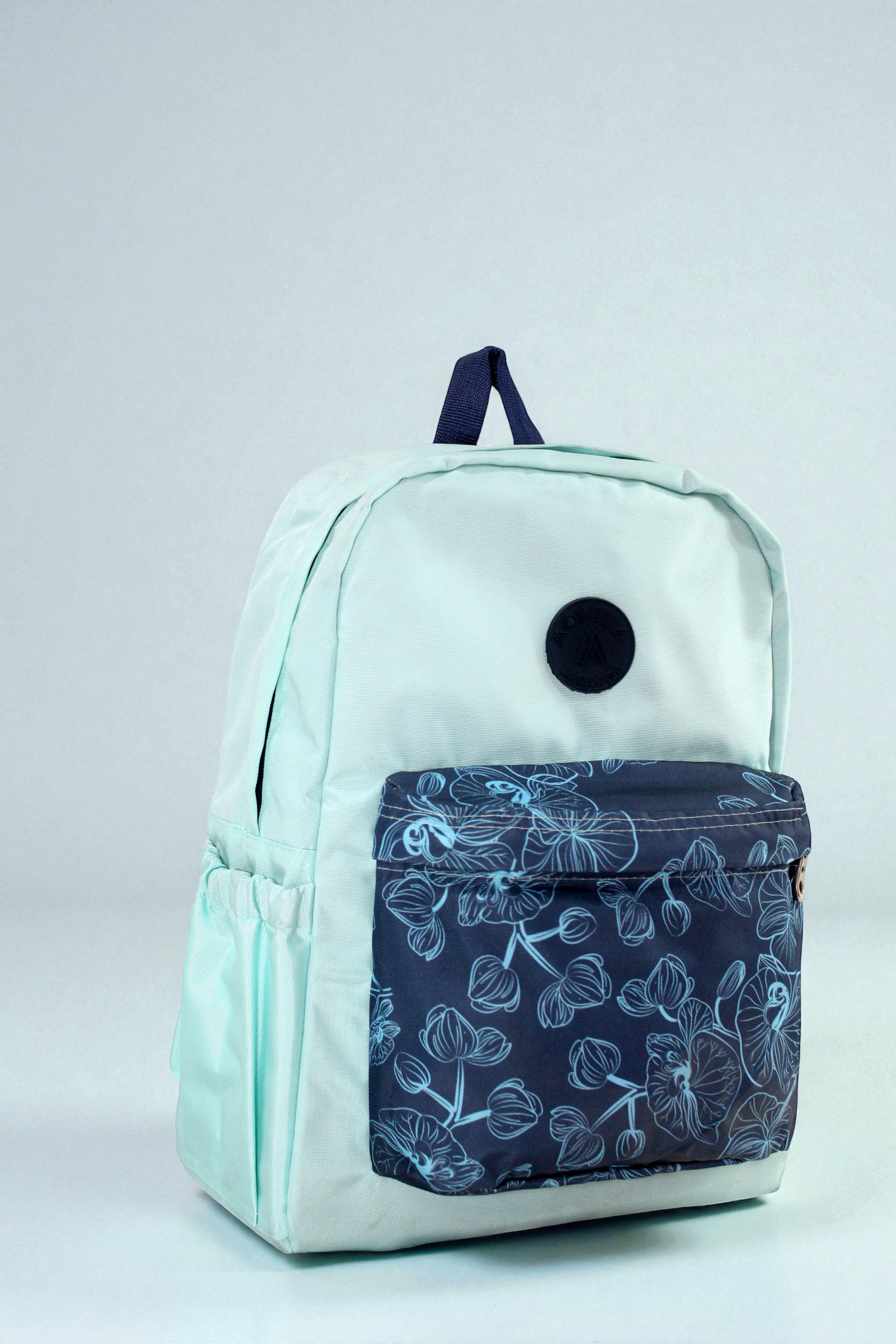 3556 MALETIN MOSHILA CLASSIC VERDE MENTA BOLSILLO ESTAMPADO ORQUIDEAS