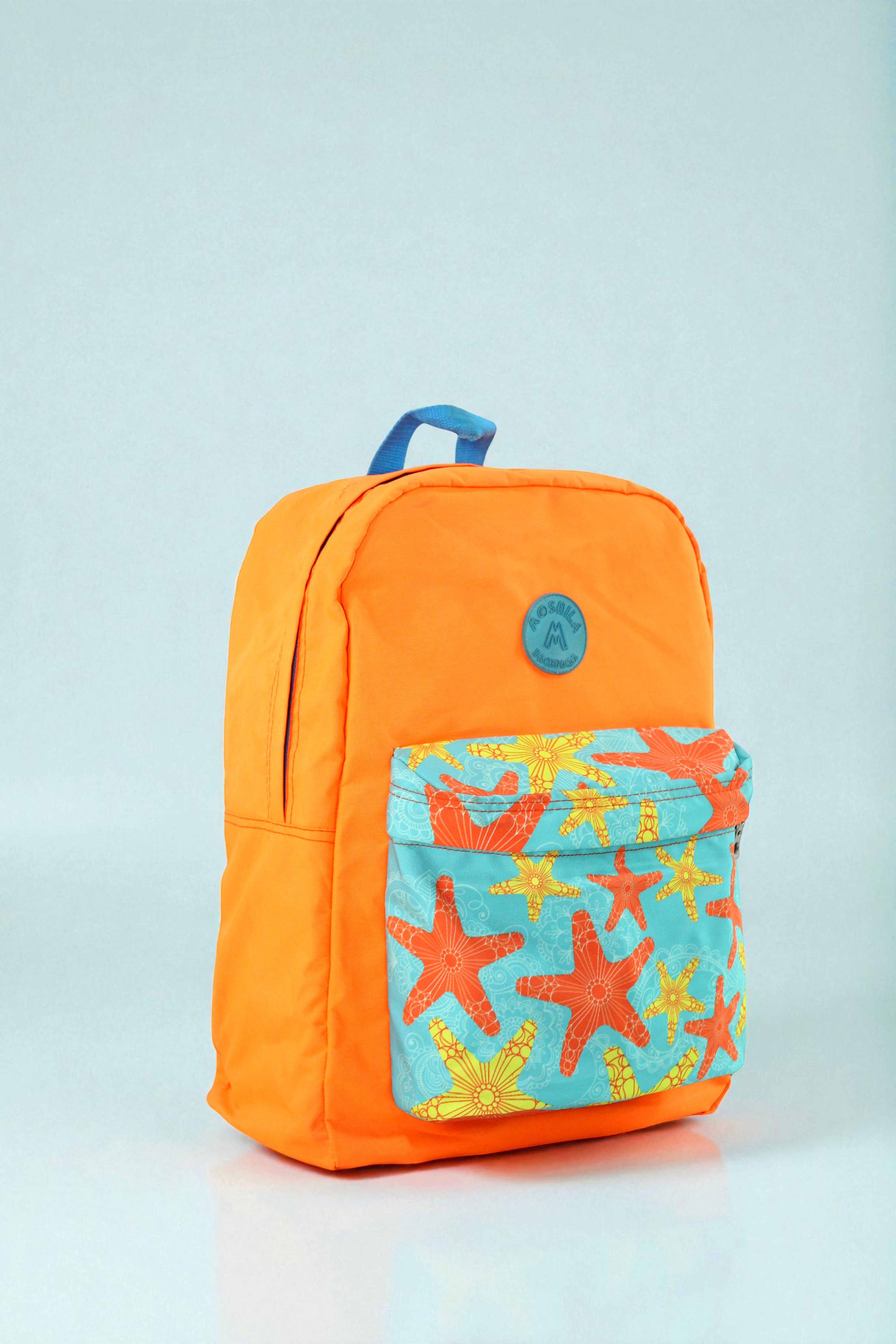 7039 MALETIN MOSHILA NARANJA BOLSILLO ESTAMPADO ESTRELLAS DE MAR